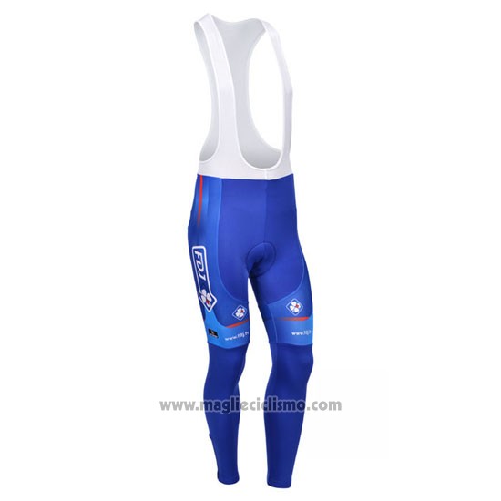 2013 Abbigliamento Ciclismo FDJ Bianco e Celeste Manica Lunga e Salopette